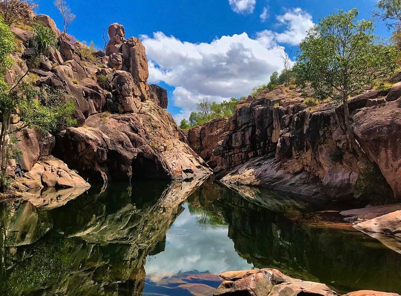 Reflection in Gunlom Waterfall Creek area in Kakadu National Park, NT Australia