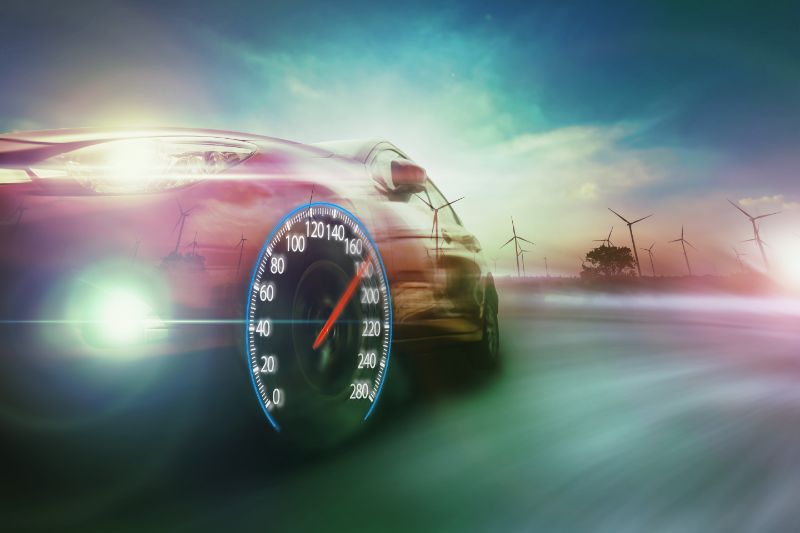 Speeding car with speedometer