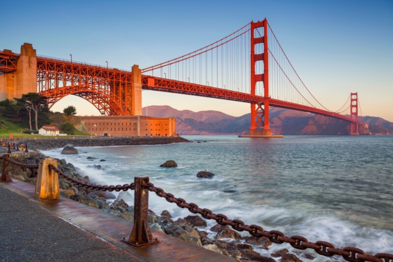 Golden Gate Bridge sunset view in San Francisco, California 