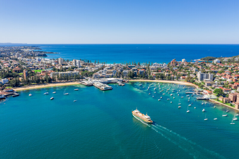 Aerial view of the Manly Wharf and Manly in Sydney, Australia