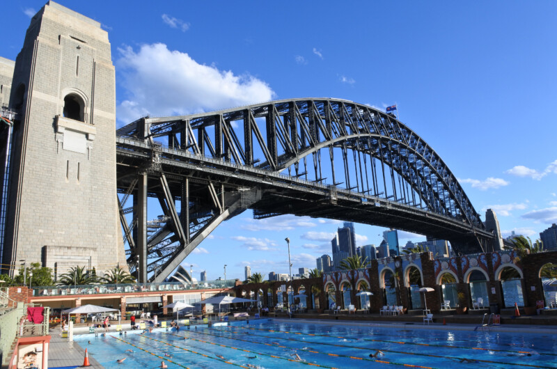 People swim in North Sydney Olympic Pool Sydney New South Wales