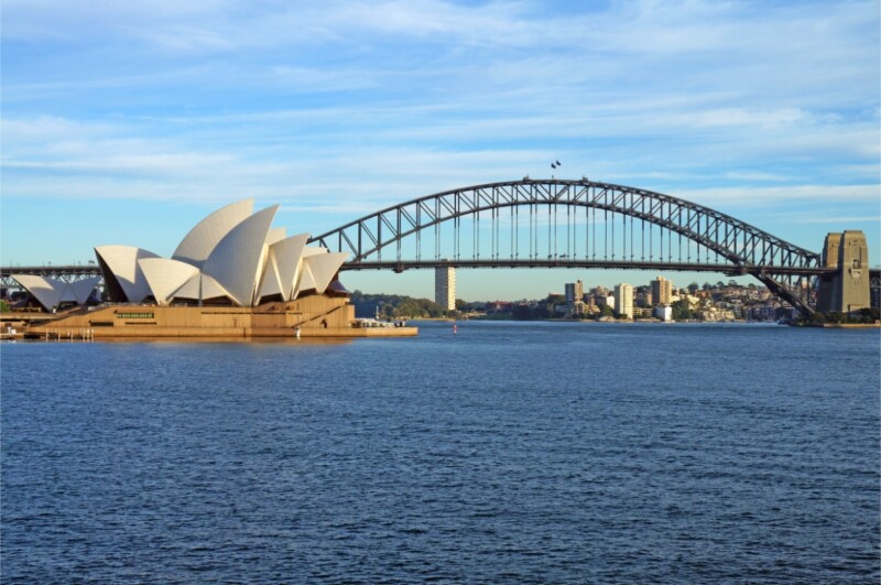 The Sydney Harbour Bridge and Opera House in Sydney, Australia