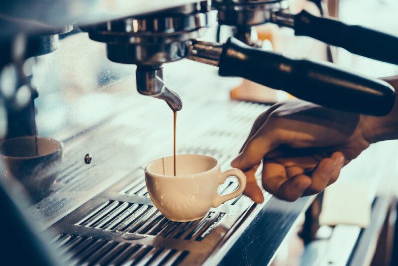 Coffee made in professional espresso machine