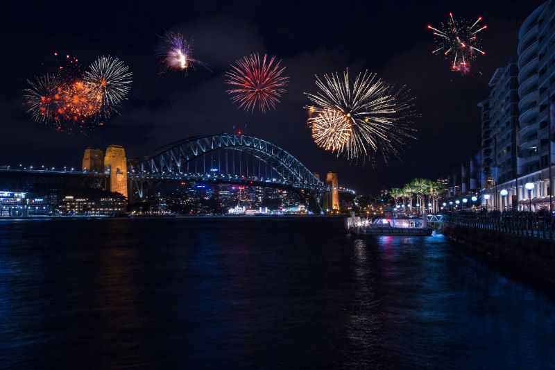 Beautiful fireworks show over the Sydney Opera and Harbour bridge