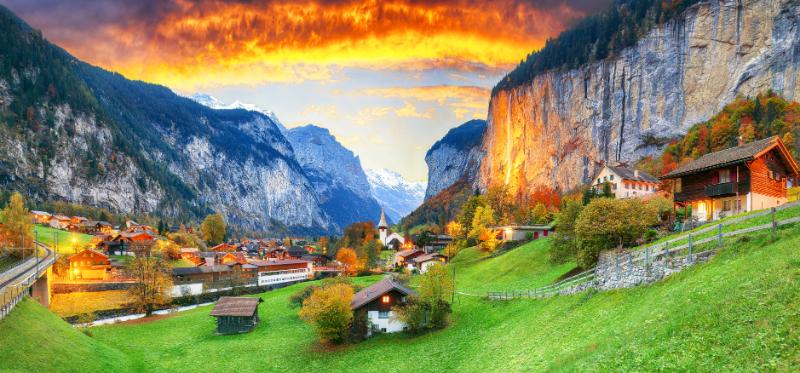 Lauterbrunnen valley during autumn in Switzerland