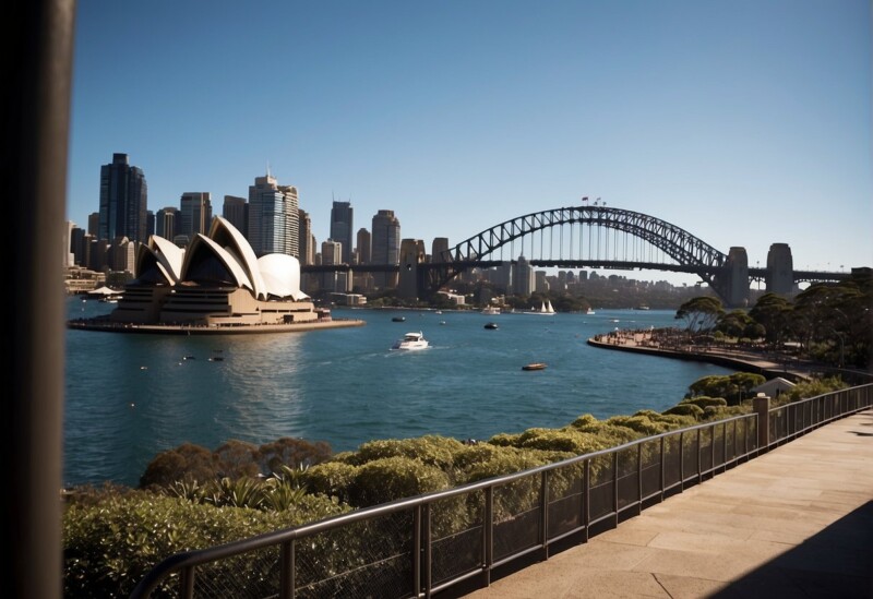 The city of Sydney is depicted with iconic landmarks like the Sydney Opera House and Harbour Bridge, capturing the essence of its history and modernity