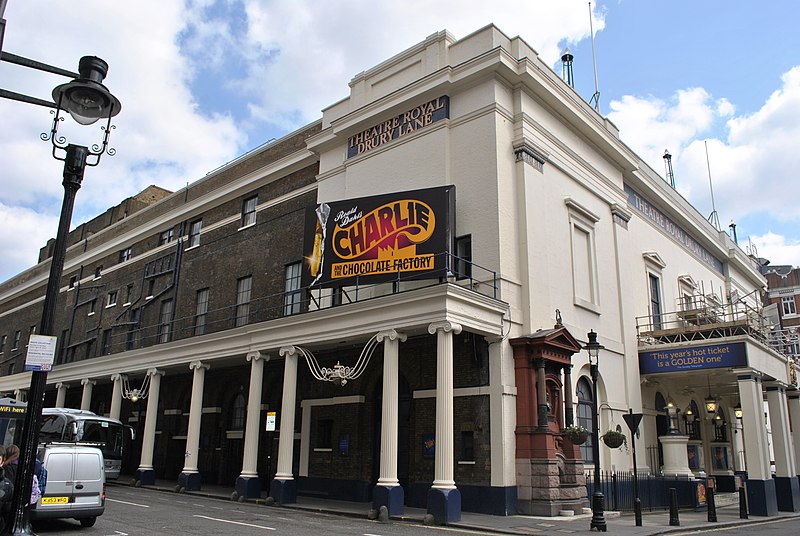 Exterior of Theatre Royal with Charlie and the Chocolate Factory sign