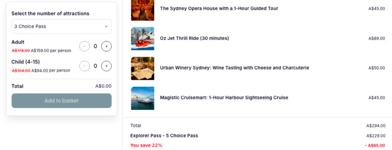 GoCity Sydney Pass rates