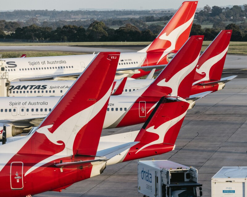 Qantas airplanes at the airport