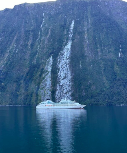 Cruise ship with falls in Fiji Islands