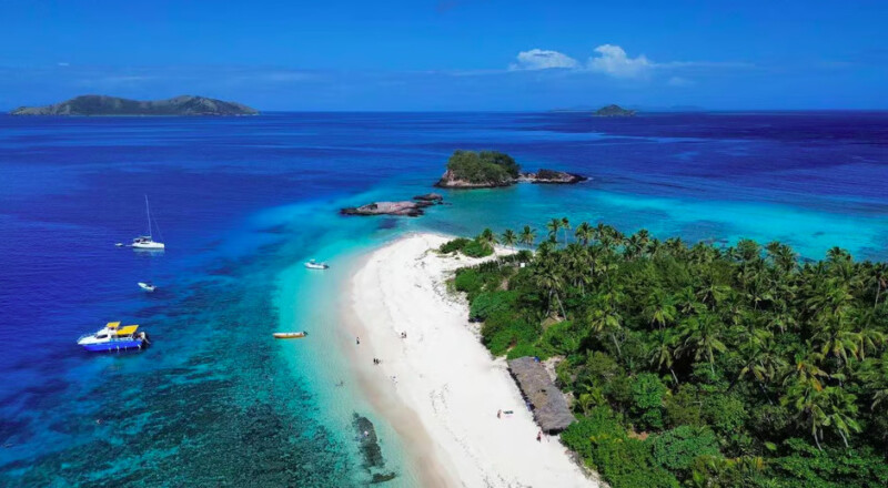 Drone shot of the amazing white sands in Fiji islands
