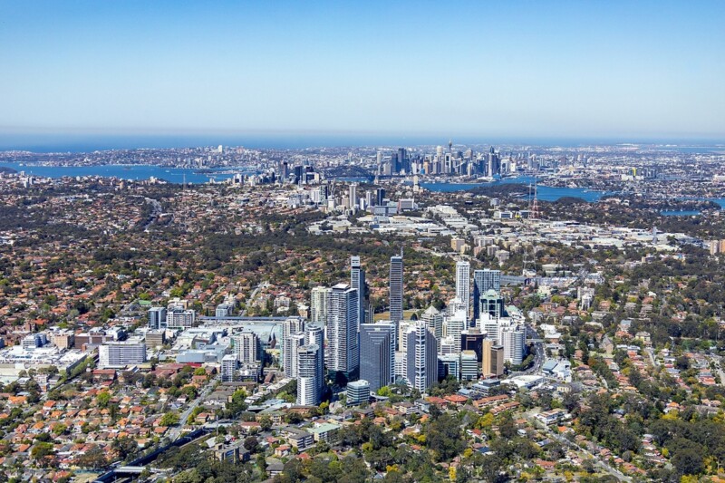 Looking south over Chatswood, to St Leonards and Sydney City in the distance.